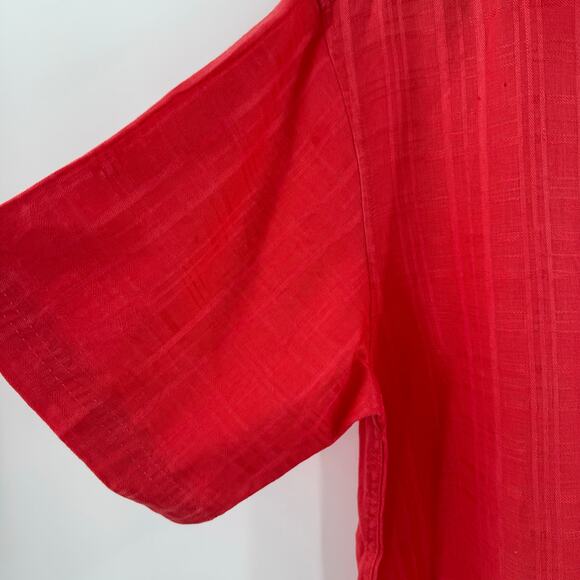 TOMMY BAHAMA Shirt Size Medium Men's 100% Linen Short Sleeve Orange/Red Stripe - Picture 8 of 11